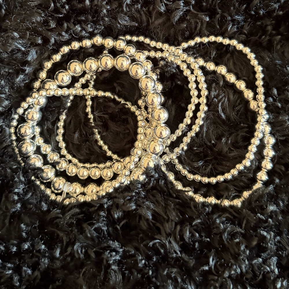 Elegant Silver Beaded set of 7 Bracelets - Picture 3 of 3